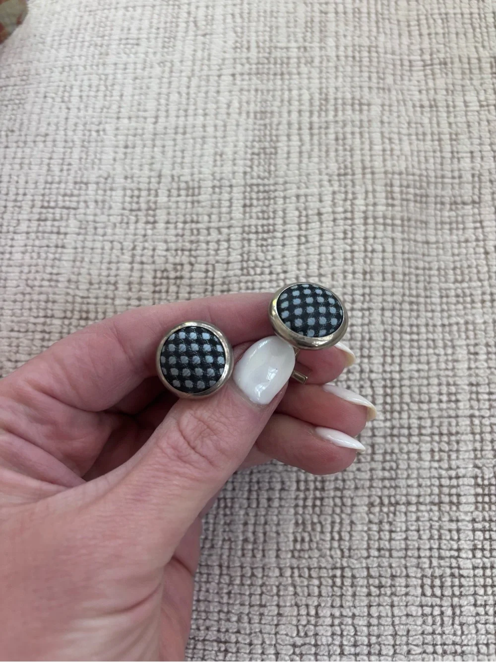 Men’s Polka Dot Cufflinks | Silver Tone Blue & White Dress Shirt Accessories